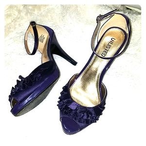 Midnight purple satin ruffled heels